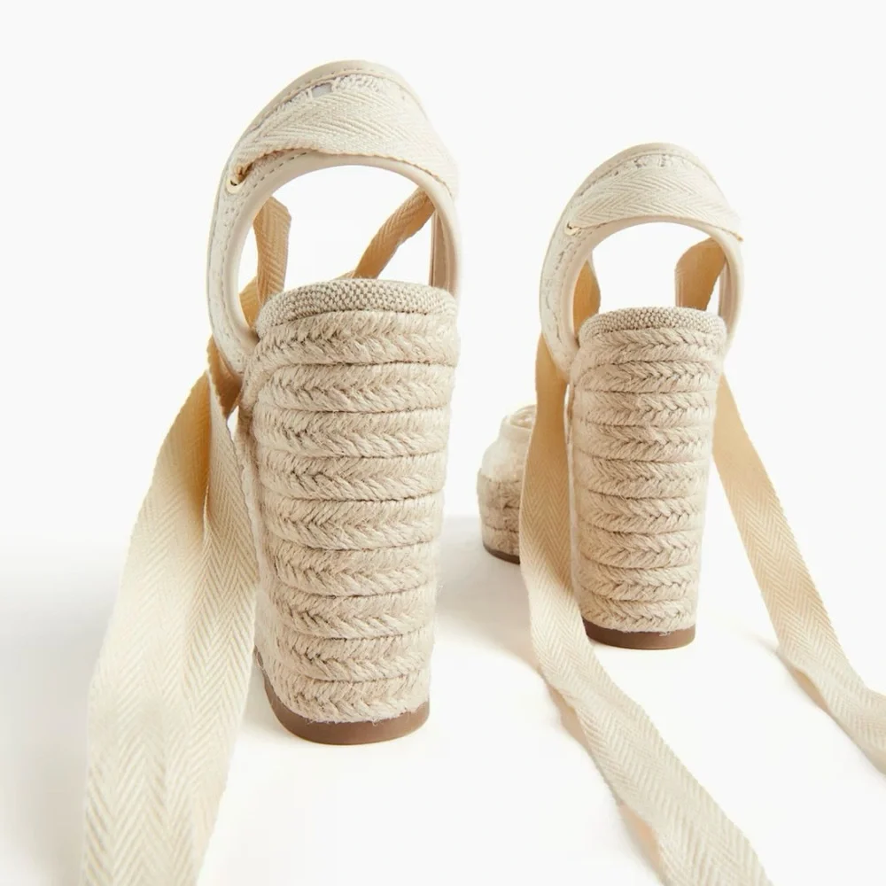 H&M Wedge Espadrille Sandals Ivory Lace Heels Size 11